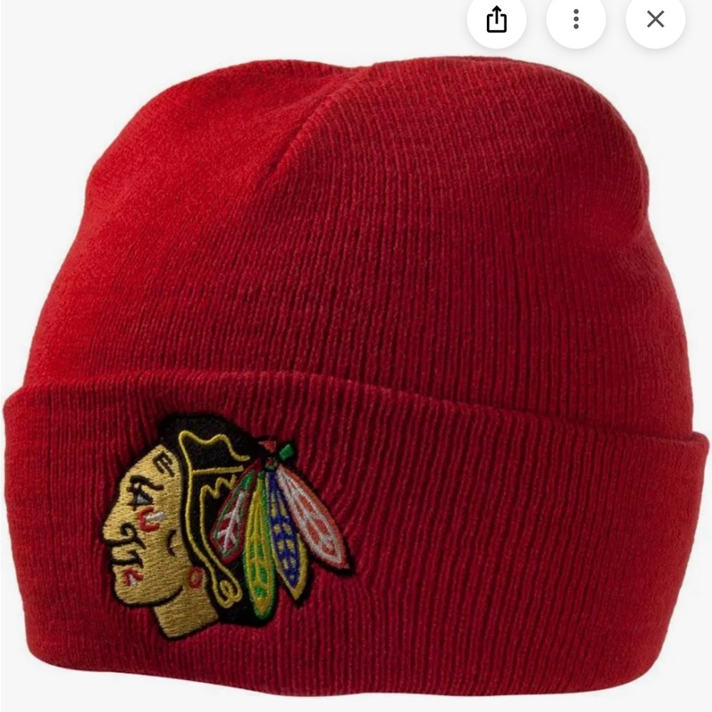 American Needle Chicago Blackhawks  Red Beanie with Embroidered Design